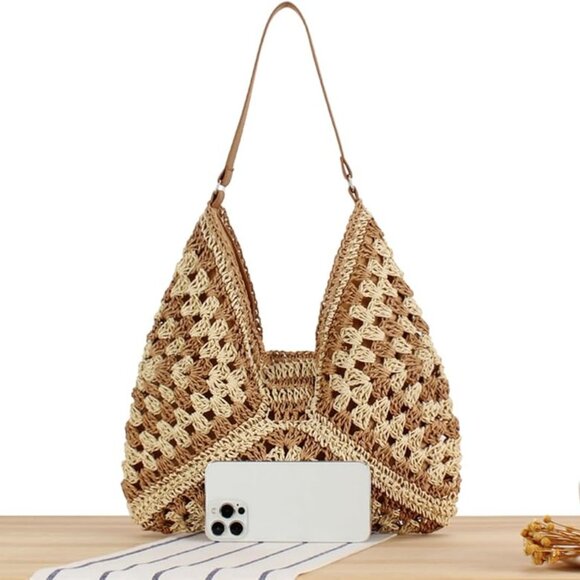 Raffia Knitted Handbag Women Casual Beach Tote Eco-Friendly Summer Travel - Picture 3 of 7